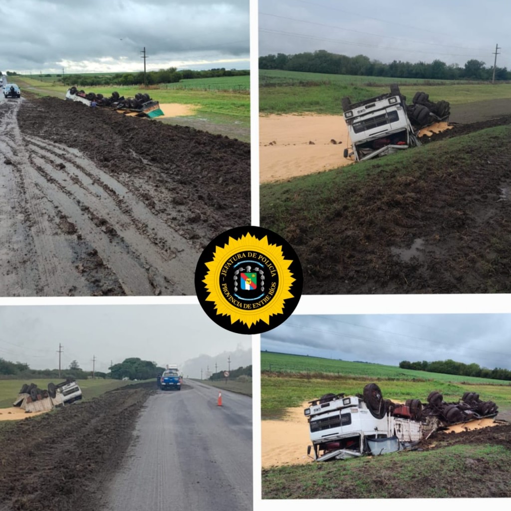 EN 24 HORAS VOLCARON DOS CAMIONES EN RUTA 12,  CON POCOS METROS DE DIFERENCIA ENTRE AMBOS INCIDENTES 